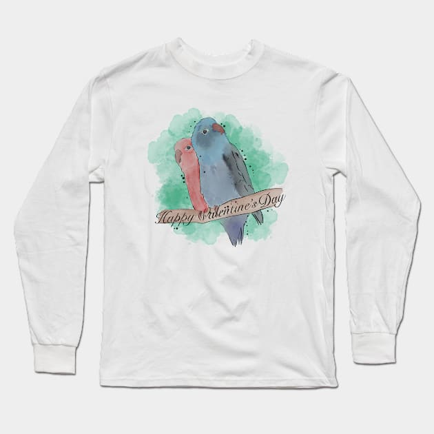 Happy Valentine’s Day love birds Long Sleeve T-Shirt by CharlieCreates